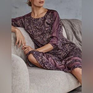 NWT J. Jill Pure Jill Ecovero™ Satin Maison Midi Dress In Acai Heritage Paisley